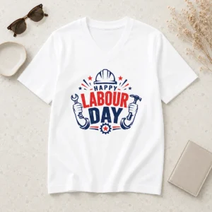 Happy Good Happy Labour Day Wrench Hammer Hard Hat Stars V-Neck Shirt
