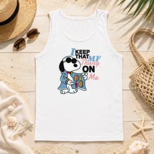 Awesome Top Snoopy Peanuts I Keep That MF Thang On Me Hot Dog Mustard Ketchup Tank Top