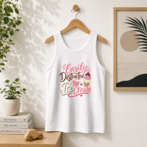 Nice Easily Distracted By ICE Cream Funny Cute Tank Top