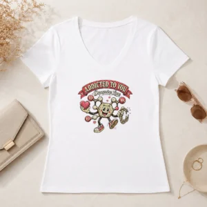 Nice Top Dopamine Addicted To You Retro Distressed For Couples V-Neck Shirt