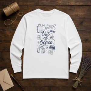Pretty Travel Inspired Doodle Out Of Office Vacation Long Sleeve Shirt