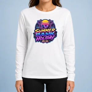 Top Pretty Synthwave Neon Summer Bank Holiday Beach Sunset Long Sleeve Shirt
