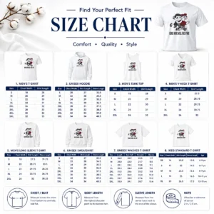Size chart for Pretty Top Hong Kong Will Fuck You Cartoon Middle Finger with measurements in inches and cm to help choose the right fit