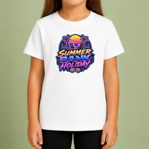 Top Pretty Synthwave Neon Summer Bank Holiday Beach Sunset Kids T-Shirt