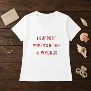 Official I Support Women'S Rights And Wrongs Funny Quote V-Neck Shirt