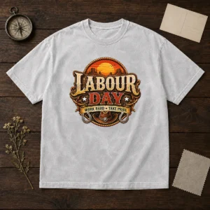 Funny Western Labour Day Work Hard Take Pride Cowboy Washed T-Shirt