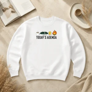 Good Funny Camping Coffee Pop Up Camper Beer Campfire Today'S Agenda Sweater