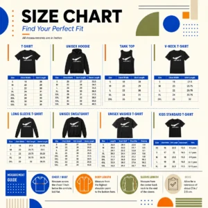 Size chart for Funny Just Pew It Gun Firearm Pistol Shooting with measurements in inches and cm to help choose the right fit