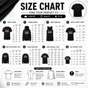 Size chart for Official Raised With Saturday Cartoons with measurements in inches and cm to help choose the right fit