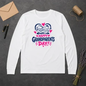 Hot Premium Happy Grandparents Day Grunge Paint Splatter Heart Long Sleeve Shirt