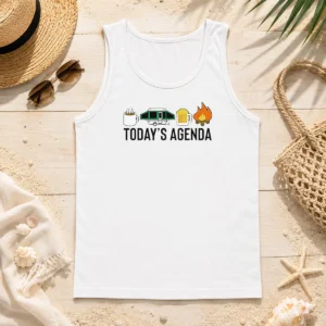 Good Funny Camping Coffee Pop Up Camper Beer Campfire Today'S Agenda Tank Top