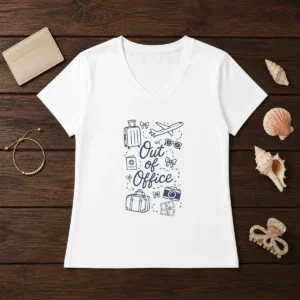 Pretty Travel Inspired Doodle Out Of Office Vacation V-Neck Shirt