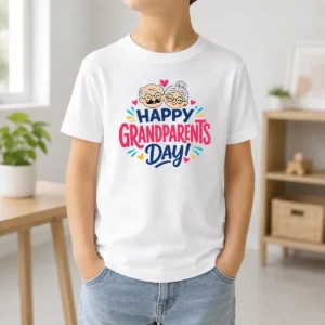 Pretty Happy Grandparents Day Cute Couple Hearts Typography Kids T-Shirt