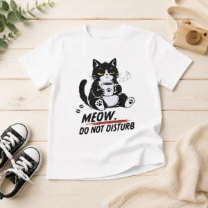 Hot Top Meow Do Not Disturb Grumpy Cat With Coffee Kids T-Shirt