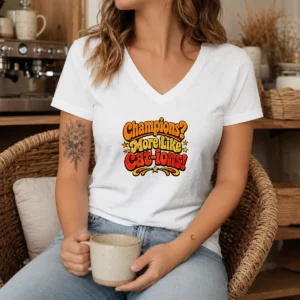 Awesome Soccer Cat Meme Funny Champions Groovy Retro V-Neck Shirt