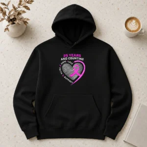 Happy Original 25 Years And Counting Hope Love Breast Cancer Hoodie