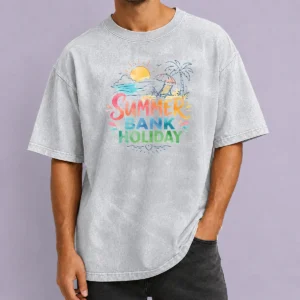 Funny Nice Watercolor Beach Scene Summer Bank Holiday Relax Washed T-Shirt