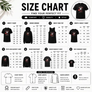 Size chart for Nice Top Teeth The Game Pliers Included Horror Movie Parody with measurements in inches and cm to help choose the right fit