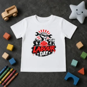 Top Official Labour Day Workers Silhouette Fist Wrench Grunge Kids T-Shirt