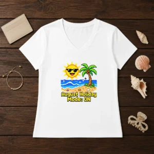 Awesome August Holiday Pixel Vacation Mode V-Neck Shirt