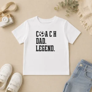 Official Coach Dad Legend Soccer Ball Typography Kids T-Shirt