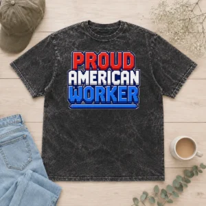 Hot Nice Labour Day Proud American Worker Pixel Washed T-Shirt
