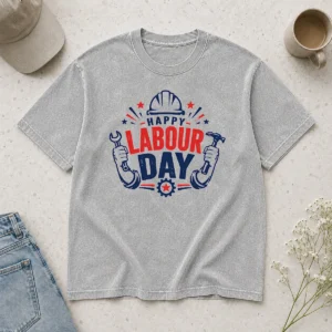 Happy Good Happy Labour Day Wrench Hammer Hard Hat Stars Washed T-Shirt