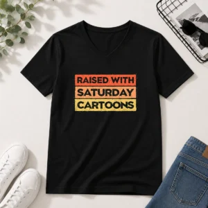 Official Raised With Saturday Cartoons V-Neck Shirt