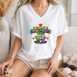 Nice Happy Grandparents Day Pixel Art Retro Thank You V-Neck Shirt