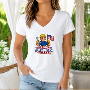Pretty Labour Day Proud American Worker Pixel (2) V-Neck Shirt