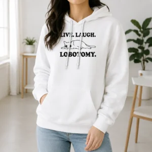 Original Live Laugh Lobotomy Flat Cat Graphic Geek Hoodie