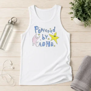 Hot Powered By ADHD Cat And Star Illustration Doodle Tank Top