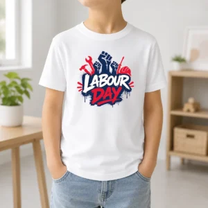 Original Labour Day Raised Fists Tools Paint Splatter Protest Kids T-Shirt