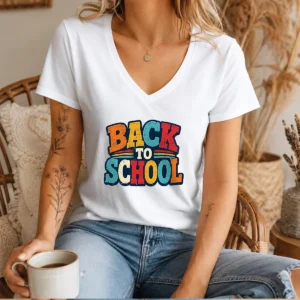 Awesome Colorful Back To School Apple Book Pencil V-Neck Shirt