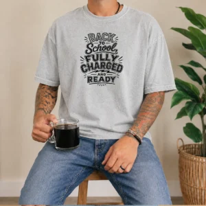Hot Premium Back To School Fully Charged Line Art Washed T-Shirt