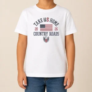 Nice Official Take US Home Country Roads 2026 USA Soccer Kids T-Shirt
