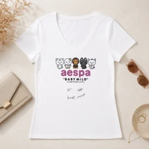 Official Aespa X Baby Milo A Bathing Ape Signature V-Neck Shirt