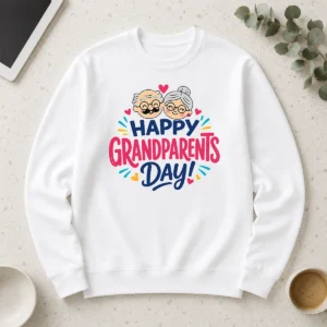 Nice Original Happy Grandparents Day Cute Couple Hearts Typography Long Sleeve Shirt