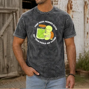 Pretty Cute Turtle Hugging Pickle Jar Keep Your Friends Close Washed T-Shirt