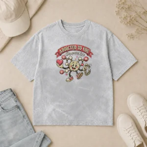 Nice Top Dopamine Addicted To You Retro Distressed For Couples Washed T-Shirt