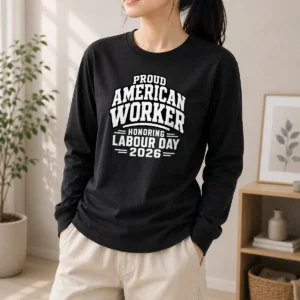 Hot Official Labour Day Proud American Worker Silhouette (2) Long Sleeve Shirt