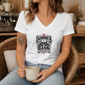 Good Gothic Skull Palm Summer Bank Holiday Ornate V-Neck Shirt