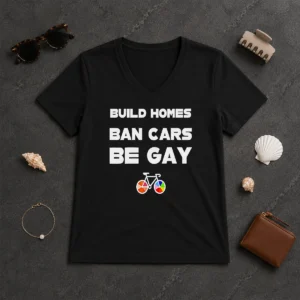 Top Build Homes Ban Cars Be Gay Bicycle Pride V-Neck Shirt