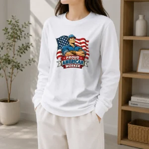Hot Awesome Labour Day Proud American Worker Comic Long Sleeve Shirt