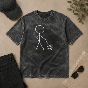 Nice Good Stick Figure Walking A Dog Minimalist Line Art Washed T-Shirt