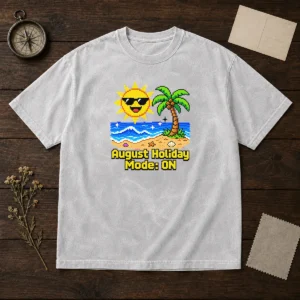 Awesome August Holiday Pixel Vacation Mode Washed T-Shirt