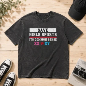 Pretty Save Girls Sports Common Sense Statement Washed T-Shirt