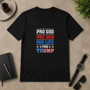 Pretty Awesome Pro God Pro Gun Pro Life Pro Trump Conservative V-Neck Shirt