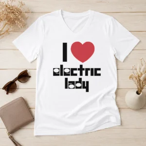 Official Premium I Love Electric Lady Jimi Hendrix Rock Music V-Neck Shirt