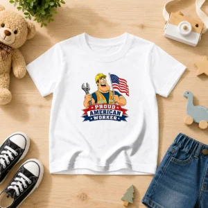 Hot Labour Day Patriotic Worker Cartoon Kids T-Shirt